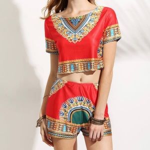 Dashiki Crop Top With High Waisted Shorts